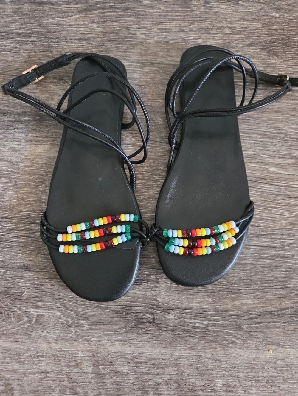 Beaded Lace-Up Flat Sandals – Women's Size 7.5